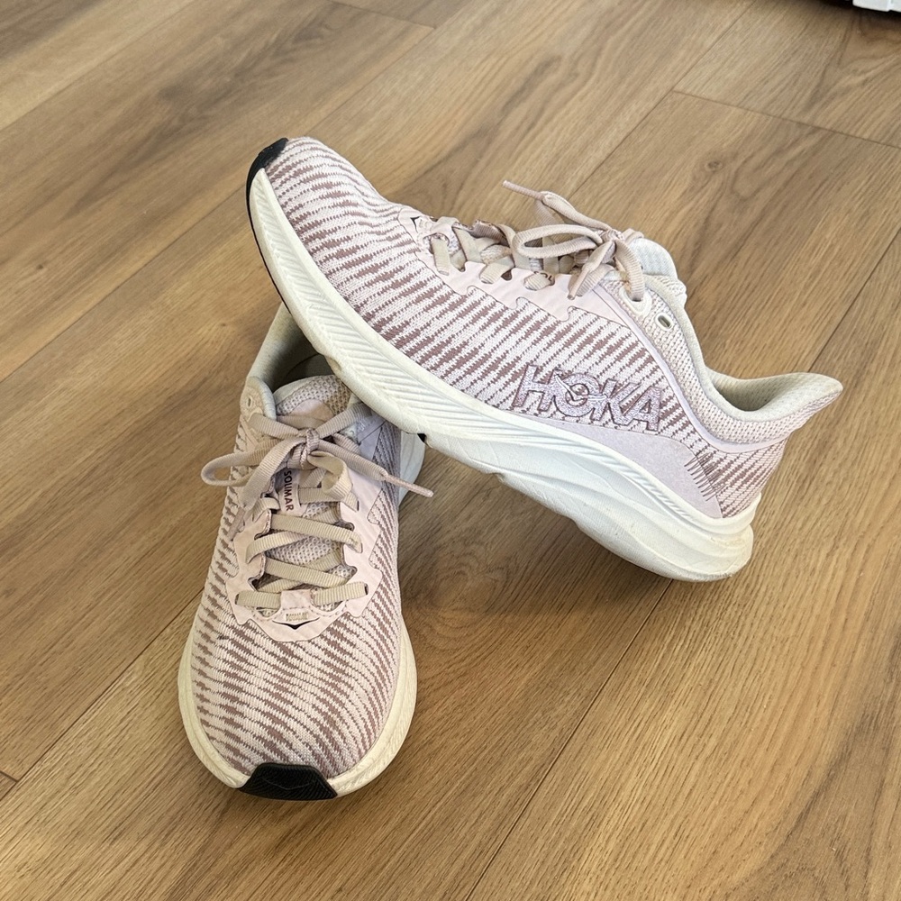 Hoka Women's Athletic Shoes - Light Pink and White